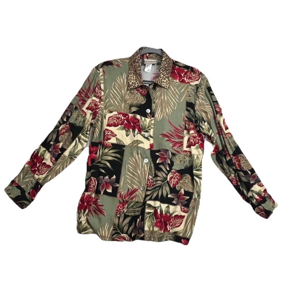 Coldwater Creek Tropical Floral Jacket Womens M Rayon Hawaiian Button Shirt